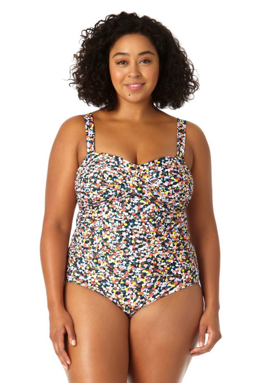 Anne Cole Twist Front Shirred Confetti Multicolor One Piece Swimsuit Plus 18W